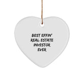 Funny Real Estate Investor Gifts from Friends for Christmas - 'Best Effin' Real Estate Investor Ever' Heart Ornament, Gifts for Real Estate Investors - Image 1